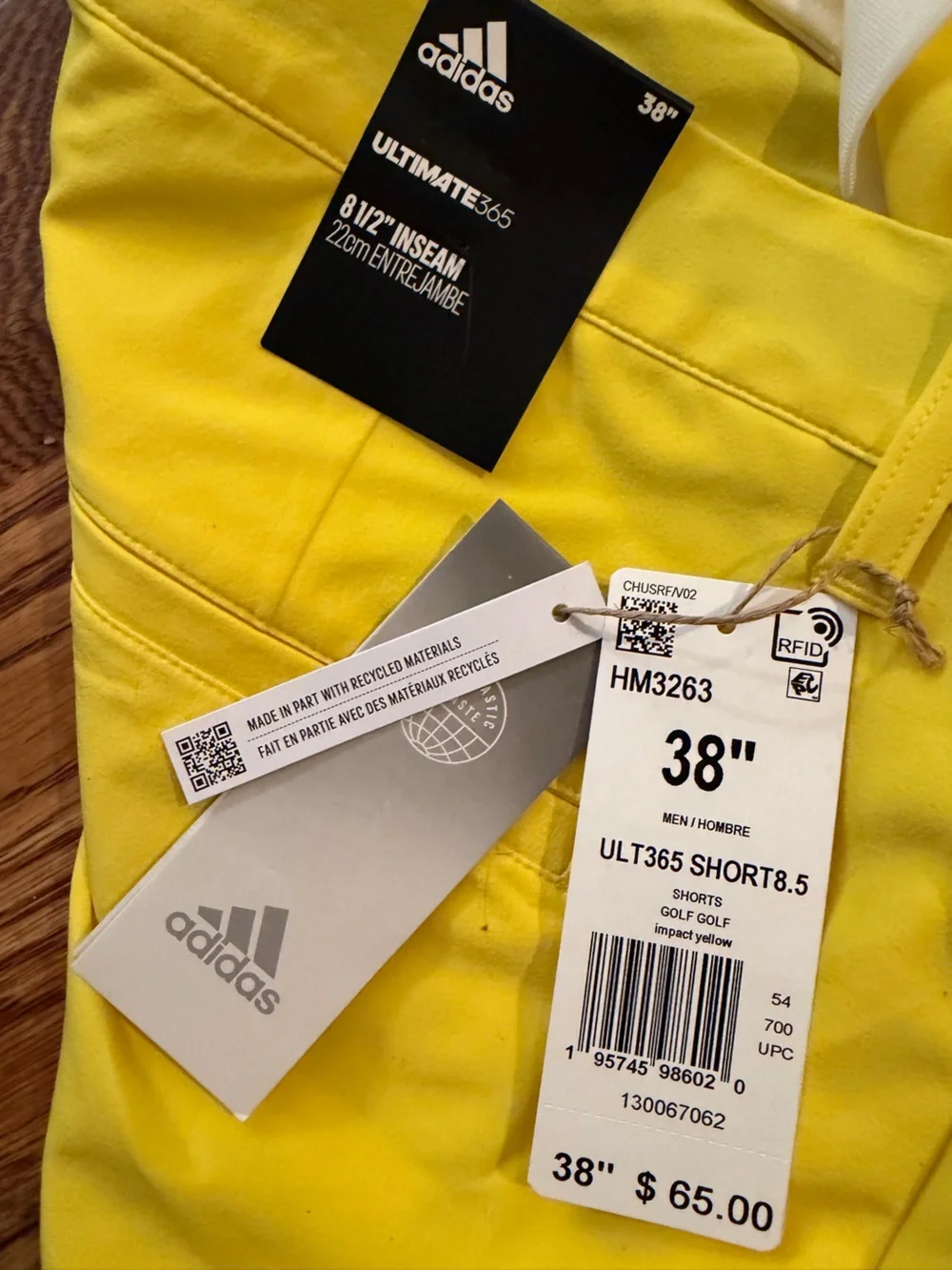adidas Men's Flat-Front Golf Shorts in Bright Yellow
